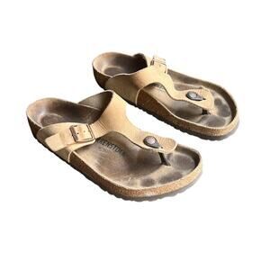 BIRKENSTOCK Gizeh Oiled Leather Tobacco Brown Thong Sandals Wmns Size 41 US 10